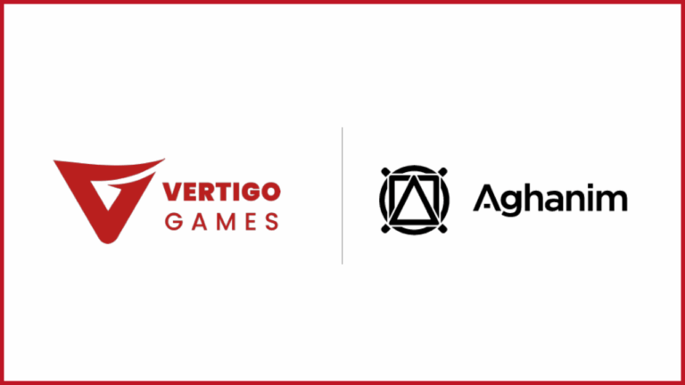 vertigo games logo on the left, aghanim logo on the right