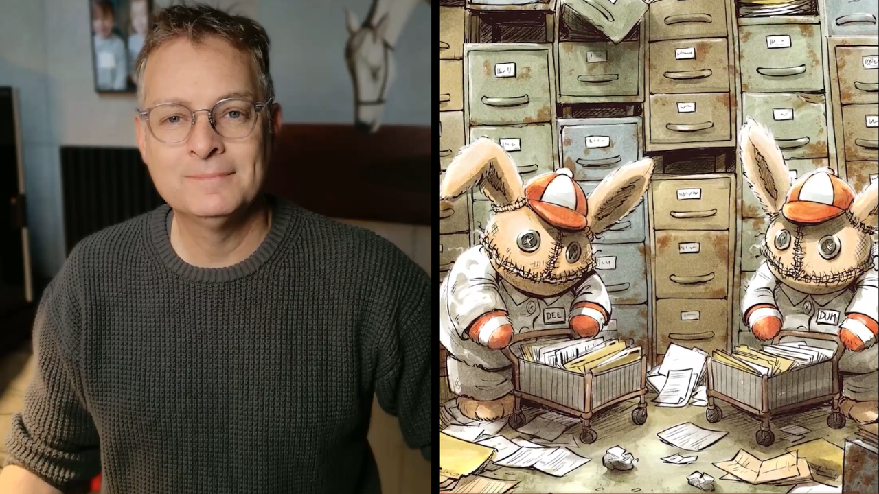 American McGee photo on the left, Plushie Dreadfuls concept art on the right
