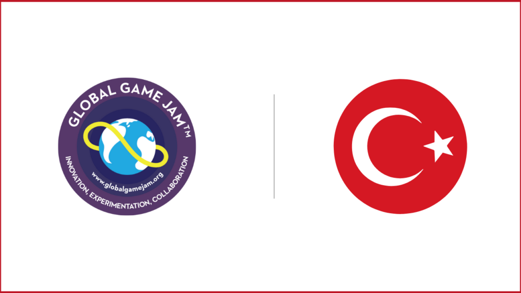Global Game Jam logosu sol tarafta, Türkiye bayrağ logosu sağ tarafta