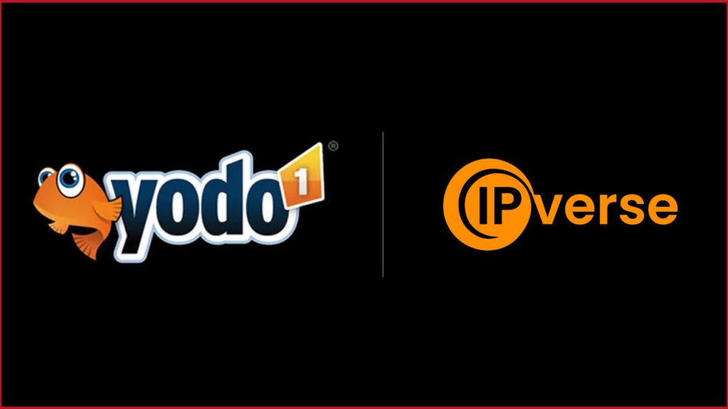 Yodo1 logo on the left, IPVerse logo on the right