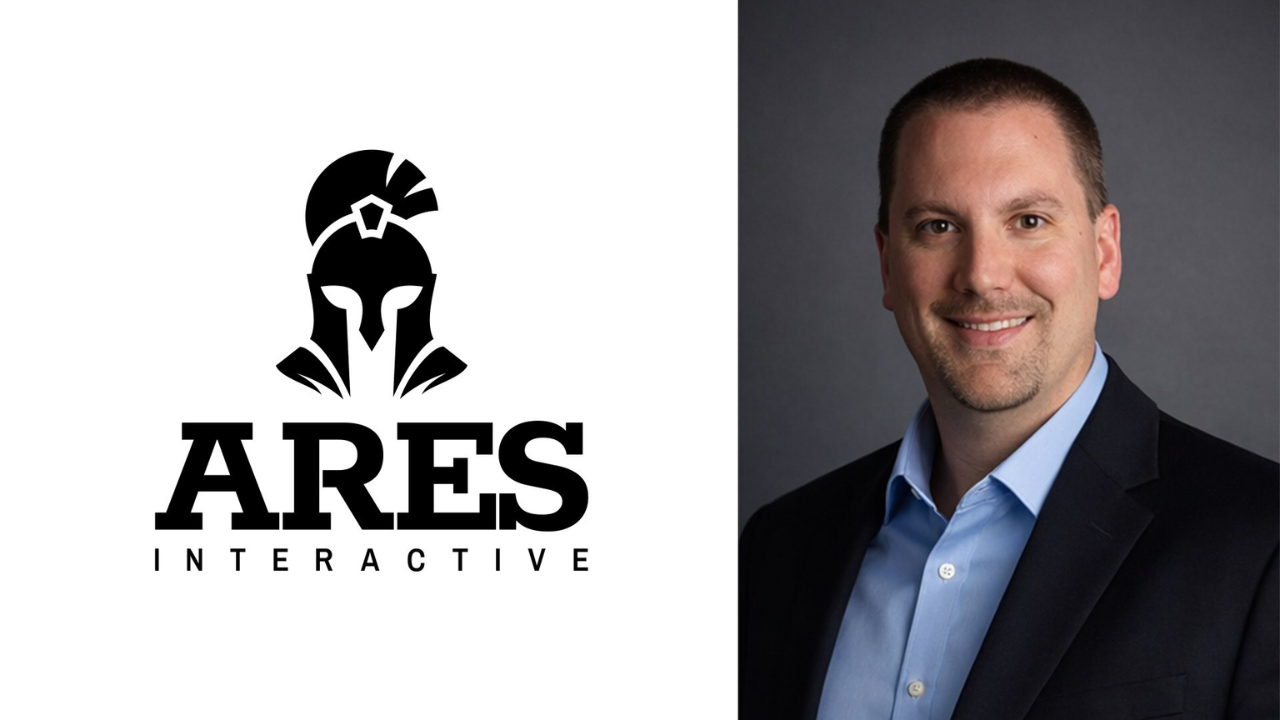 Ares Interactive logo on the left, Mike DeLaet photo on the right