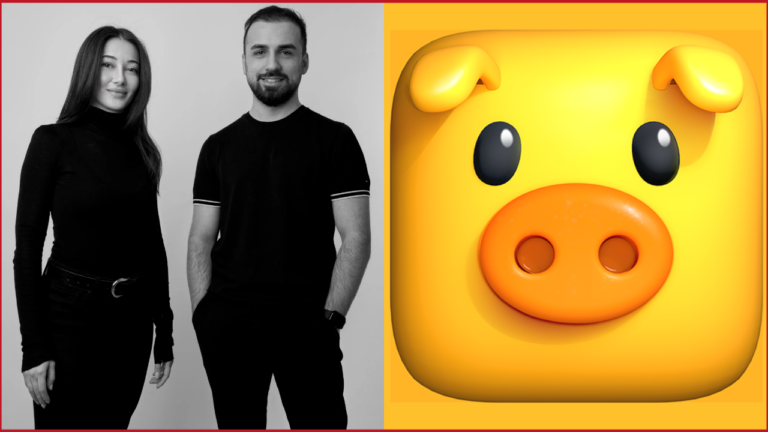 Pixel Flow game logo on the right, Kübra Gündoğan and Emre Çelik photo on the left