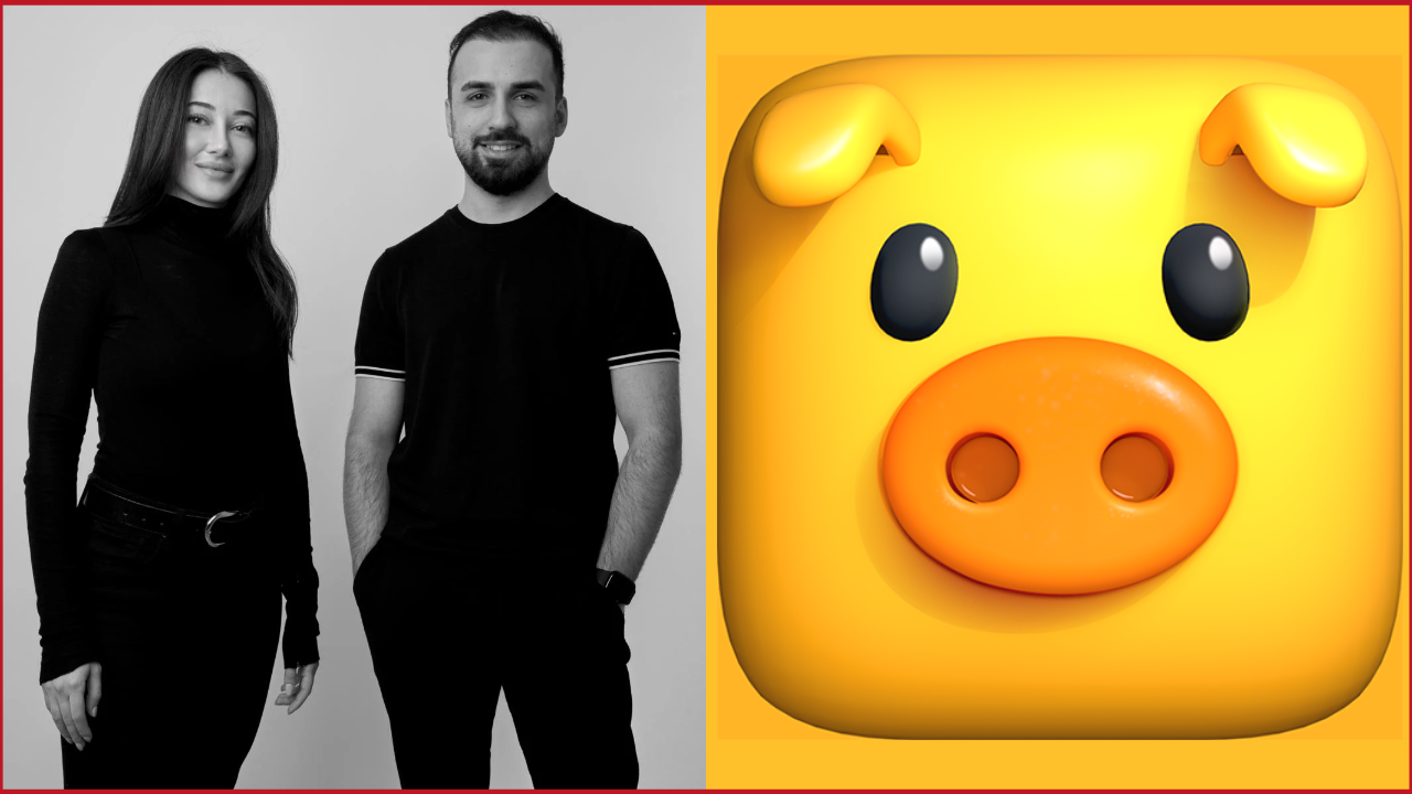 Pixel Flow game logo on the right, Kübra Gündoğan and Emre Çelik photo on the left