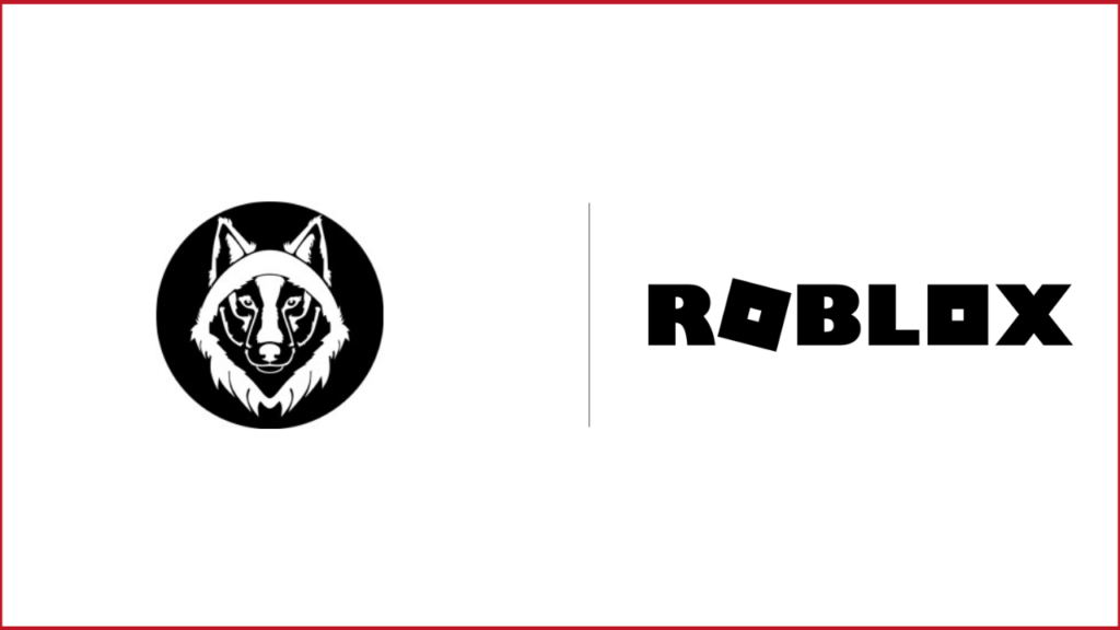 winter wolves studios logo on the left, roblox logo on the right