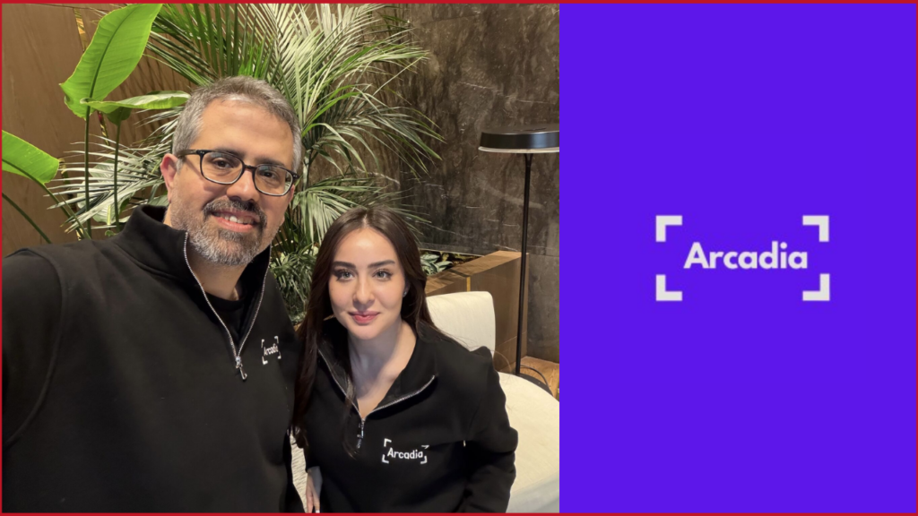 Arcadia Gaming Partners logo on the right, Sabahat Gümüştaş and Akın Babayiğit's photo on the left