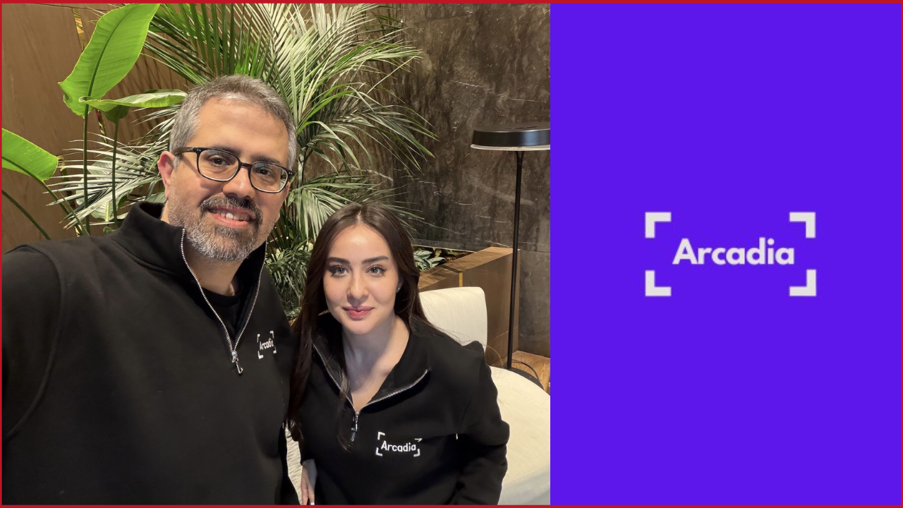 Arcadia Gaming Partners logo on the right, Sabahat Gümüştaş and Akın Babayiğit's photo on the left