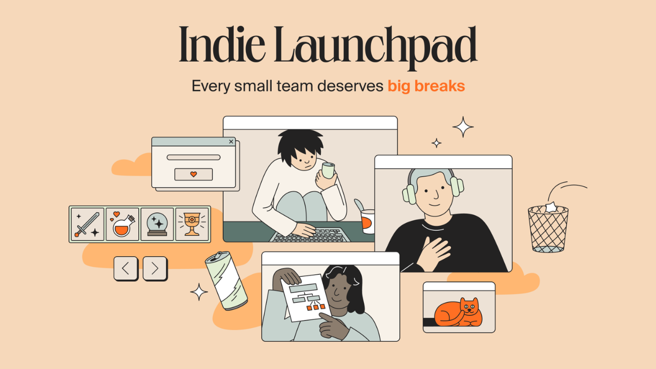 Mellow's indie launchpad cover art is a mix of 2d illustrations of various game talent roles and icons