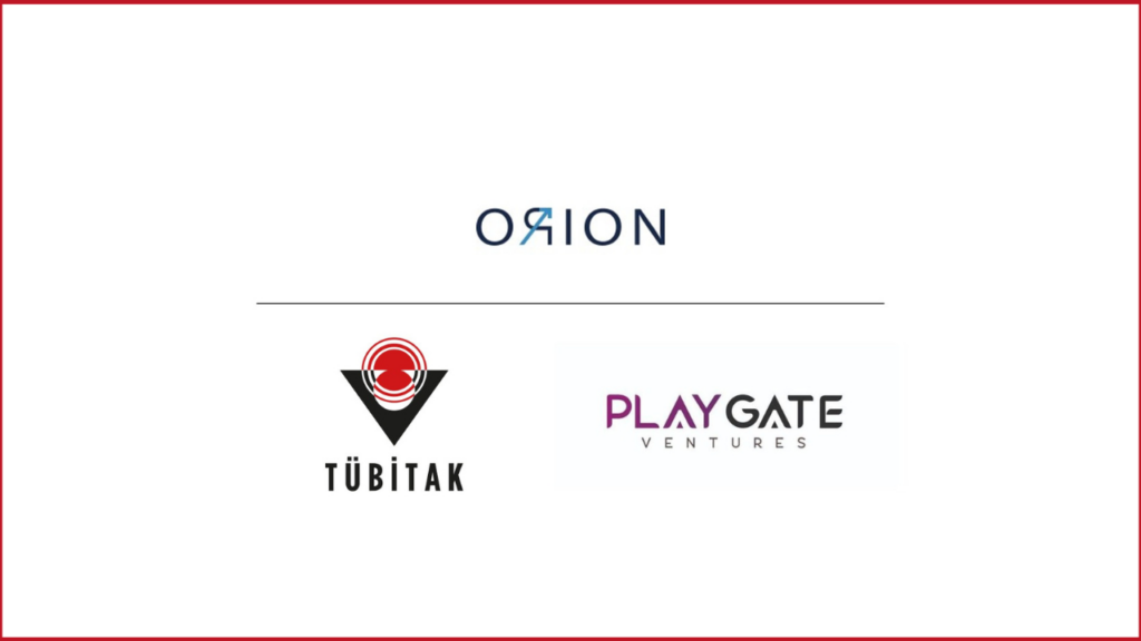 üstte orion twin logosu, altta tubitak ve playgate ventures logoları