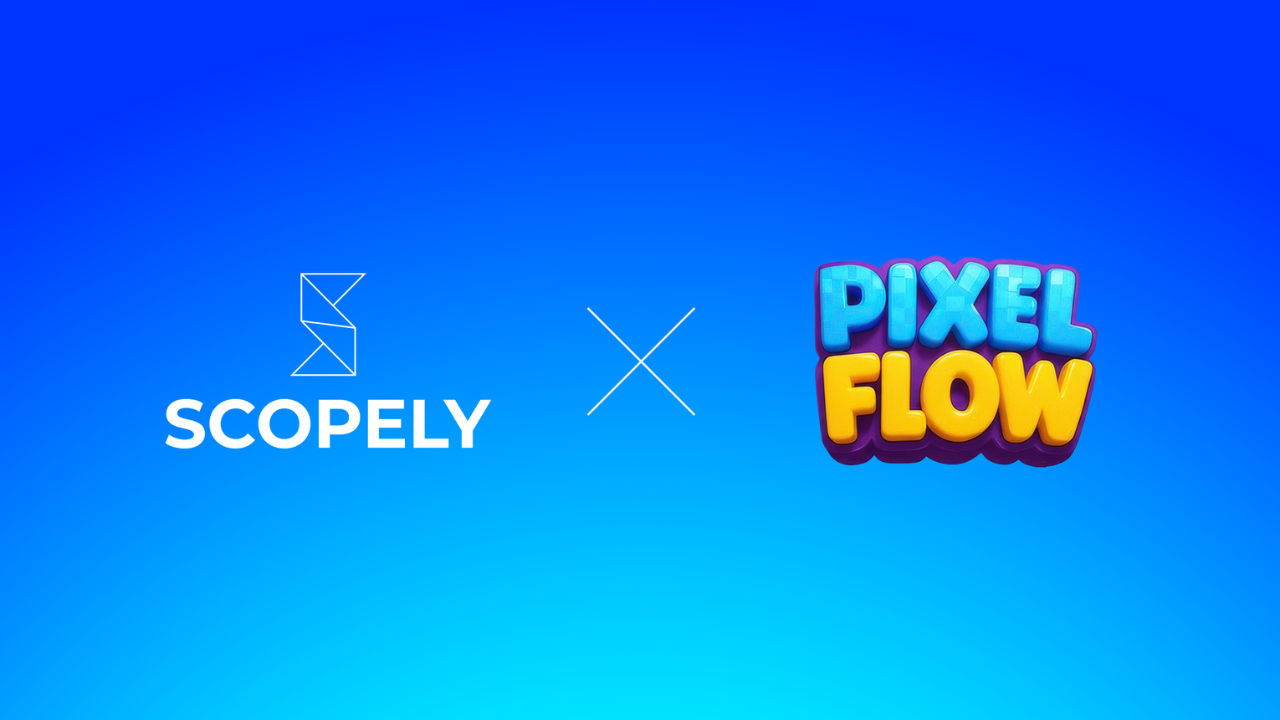 Scopely logo on the left, Pixel Flow logo on the right