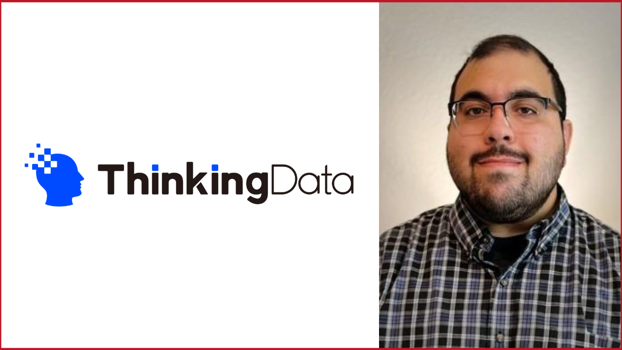 ThinkingData logo on the left, Brandon Nader photo on the right