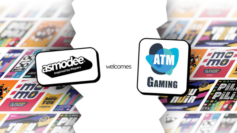 Asmodee logo on the left, ATM Gaming logo on the right