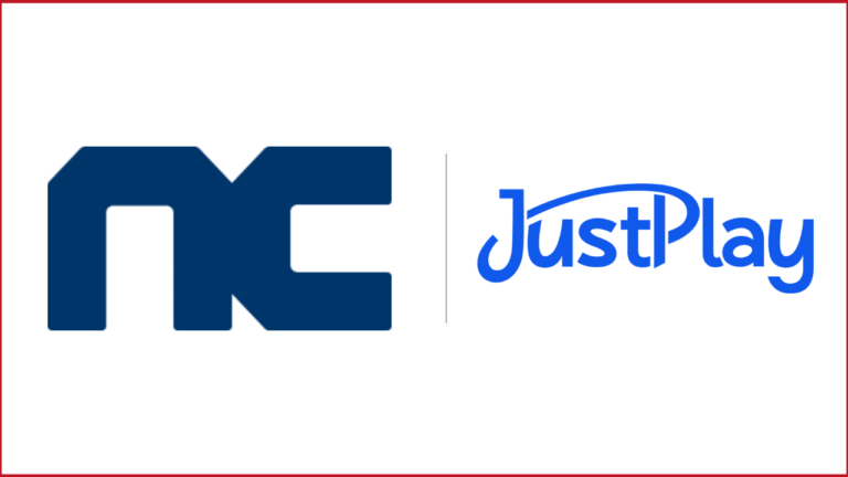justplay logo on the right, ncsoft logo on the left