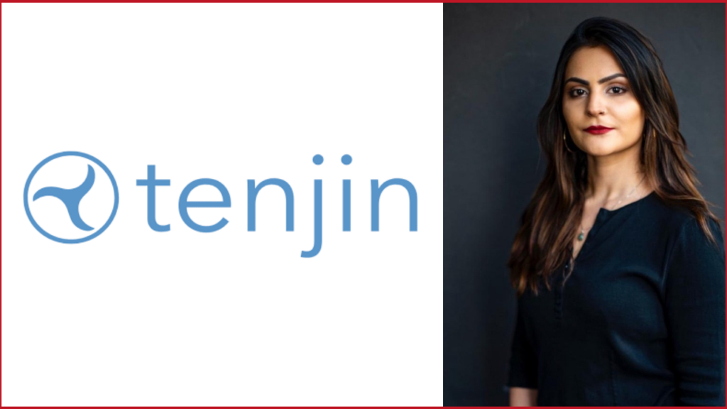 tenjin logo on the left, tabarak paracha photo on the right