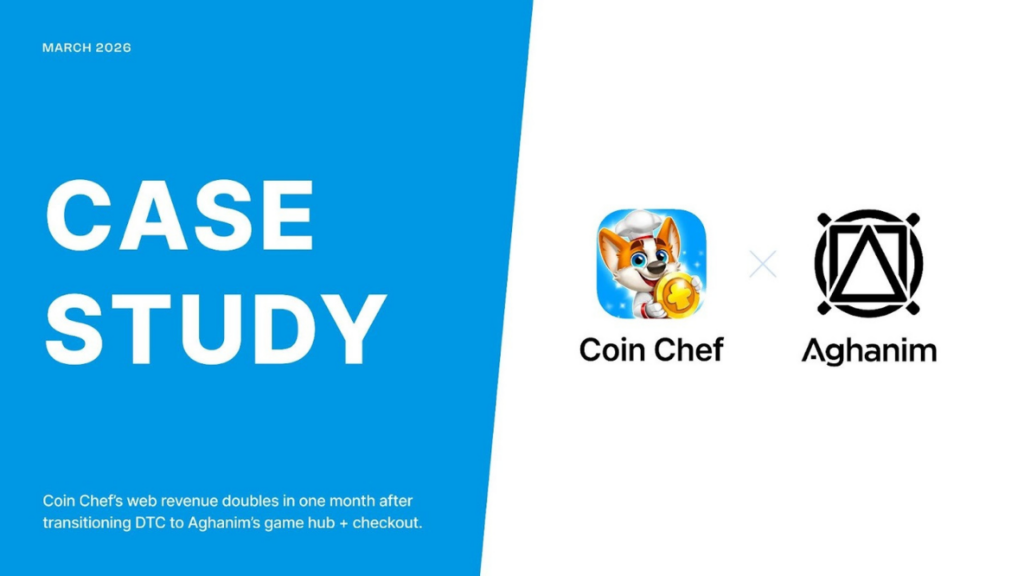 Aghanim and Coin Chef logos on the right, case study text on the left