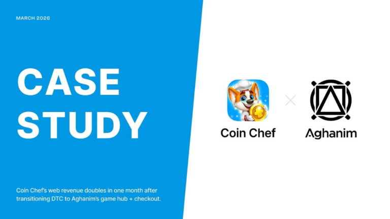 Aghanim and Coin Chef logos on the right, case study text on the left