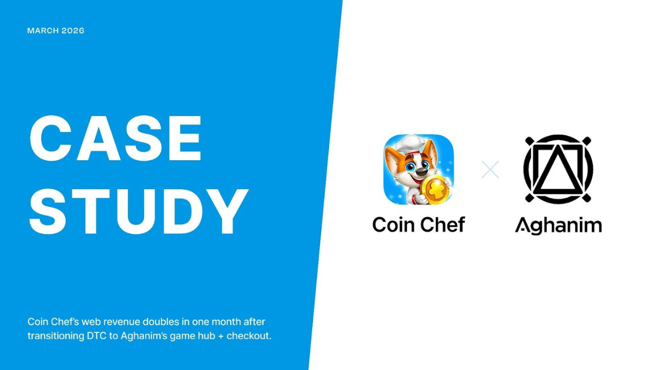 Aghanim and Coin Chef logos on the right, case study text on the left