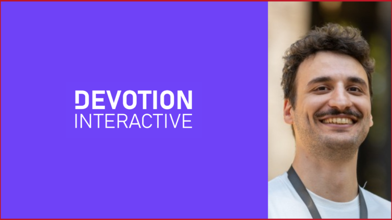 Devotion Interactive logo on the left, Volkan Bozkaya photo on the right
