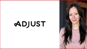 Solda Adjust logosu, sağda Başak Zerman fotoğrafı