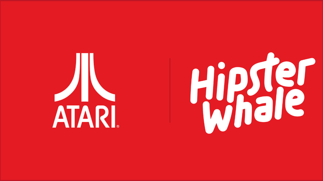 atari logo on the left, hispter whale logo on the right