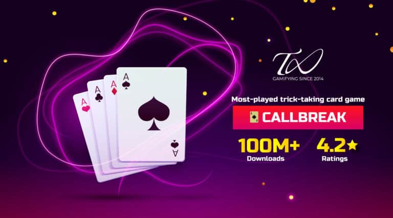 CallBreak mobile card game by Teslatech with over 100 million downloads