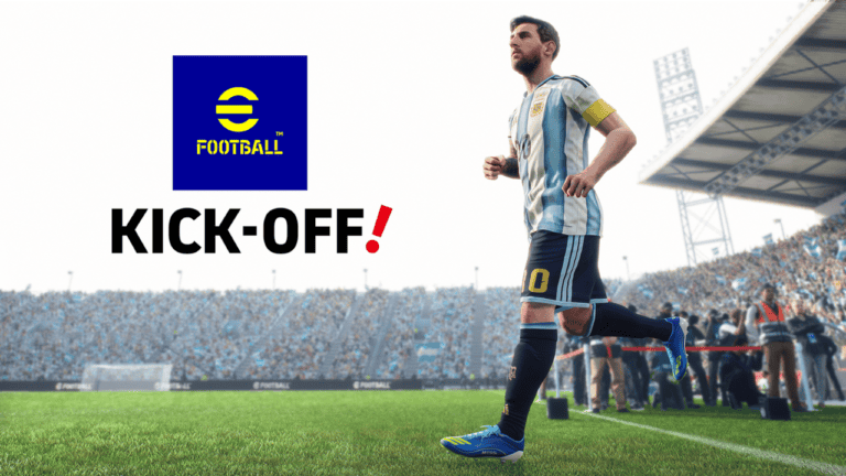 eFootball Kick-Off! cover art with Messi on the pitch and game's logo