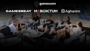 Mobidictum Gamescom dinner photo with GamesBeat, Mobidictum and Aghanim logos