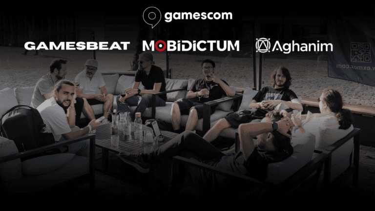Mobidictum Gamescom dinner photo with GamesBeat, Mobidictum and Aghanim logos