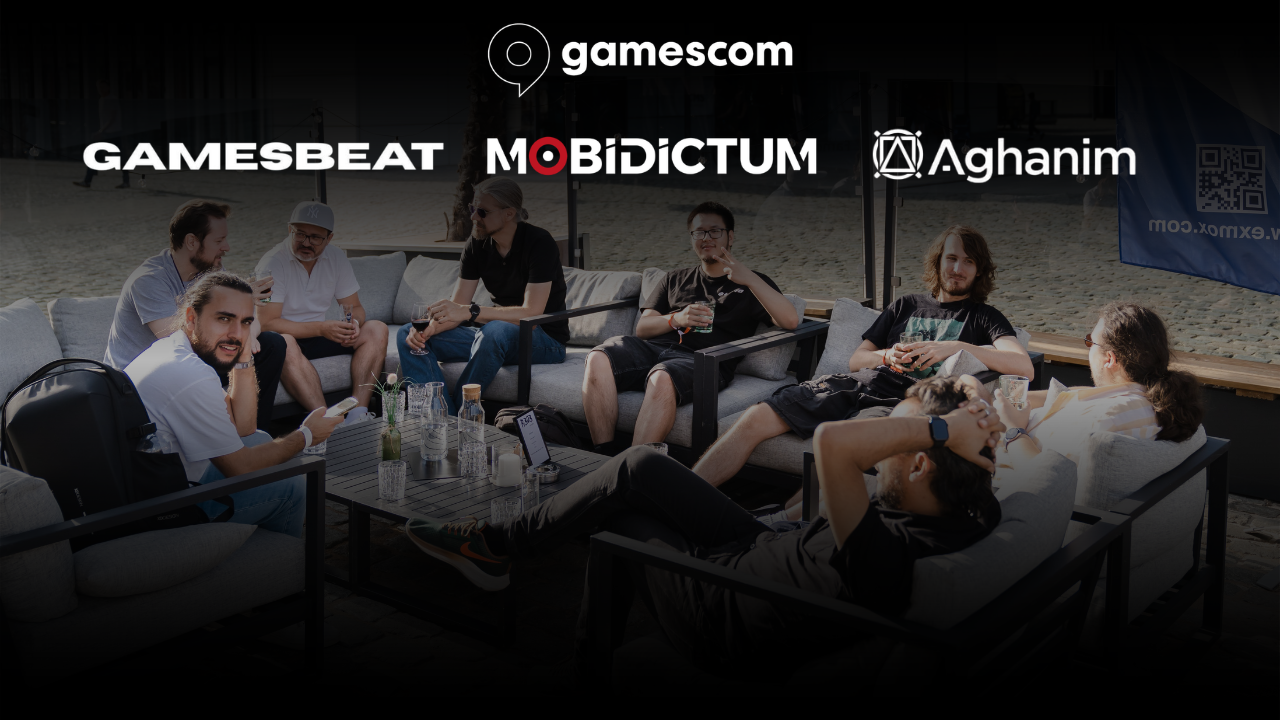 Mobidictum Gamescom dinner photo with GamesBeat, Mobidictum and Aghanim logos