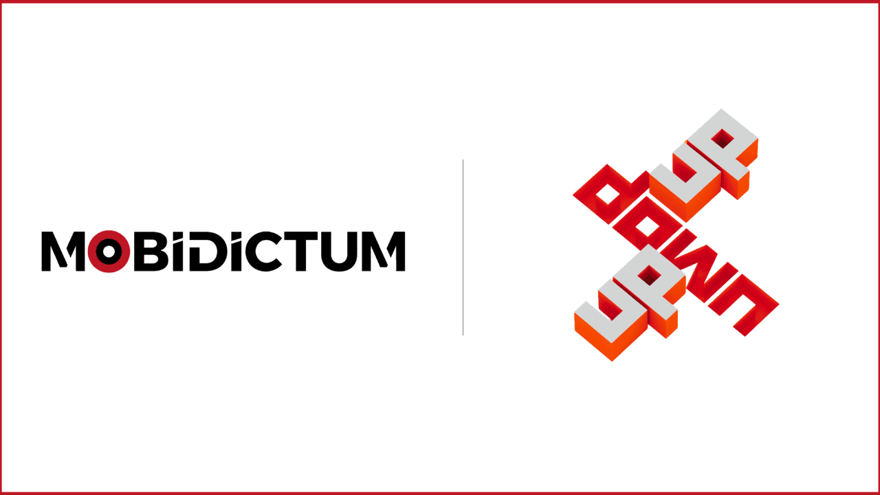 Mobidictum logo on the left, up down up logo on the right