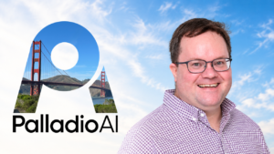 Palladio.ai logo on the left, David Purdy photo on the right