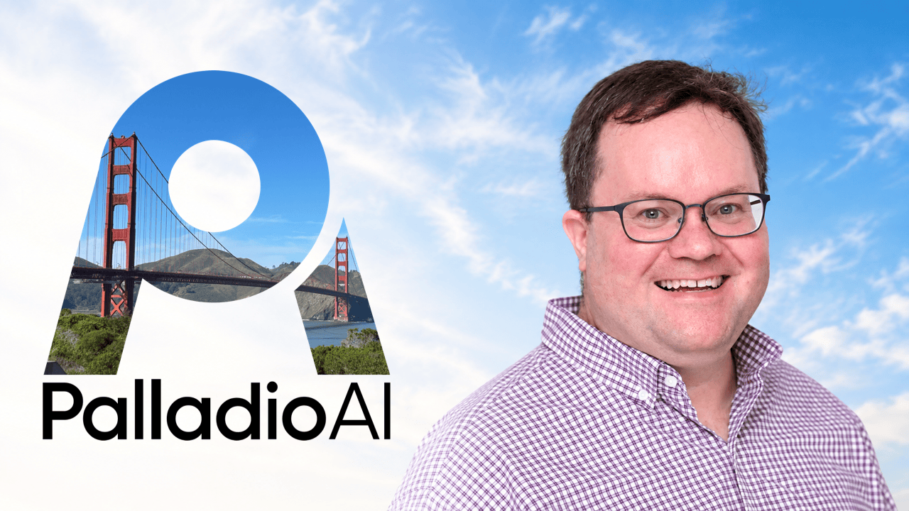 Palladio.ai logo on the left, David Purdy photo on the right