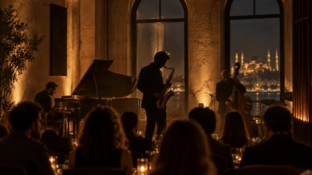 Jazz trio performing at a concert in Istanbul during Mobidictum Conference 2026 week