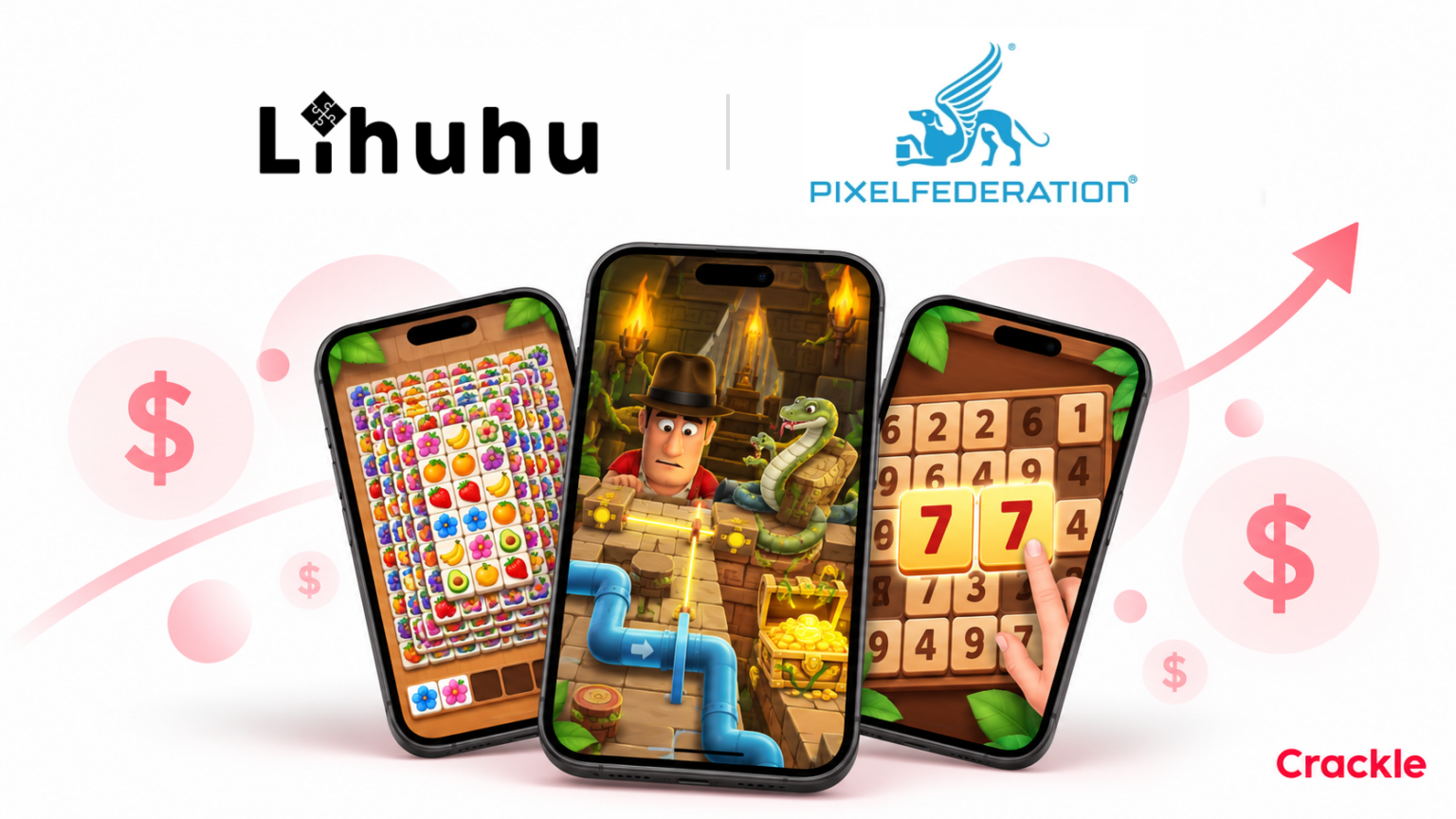 Showcase of Lihuhu and Pixel Federation mobile puzzle and simulation games highlighting ARPDAU growth with Crackle