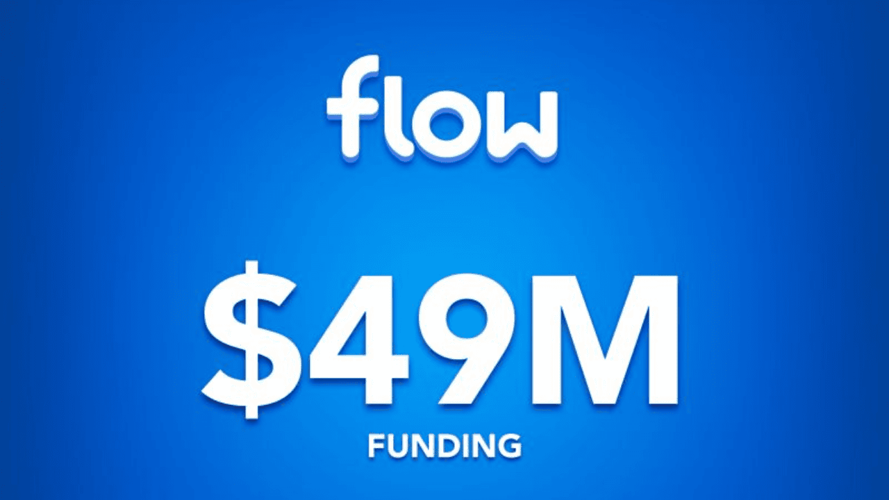 Flow Games logo on top and $49M funding text on bottom